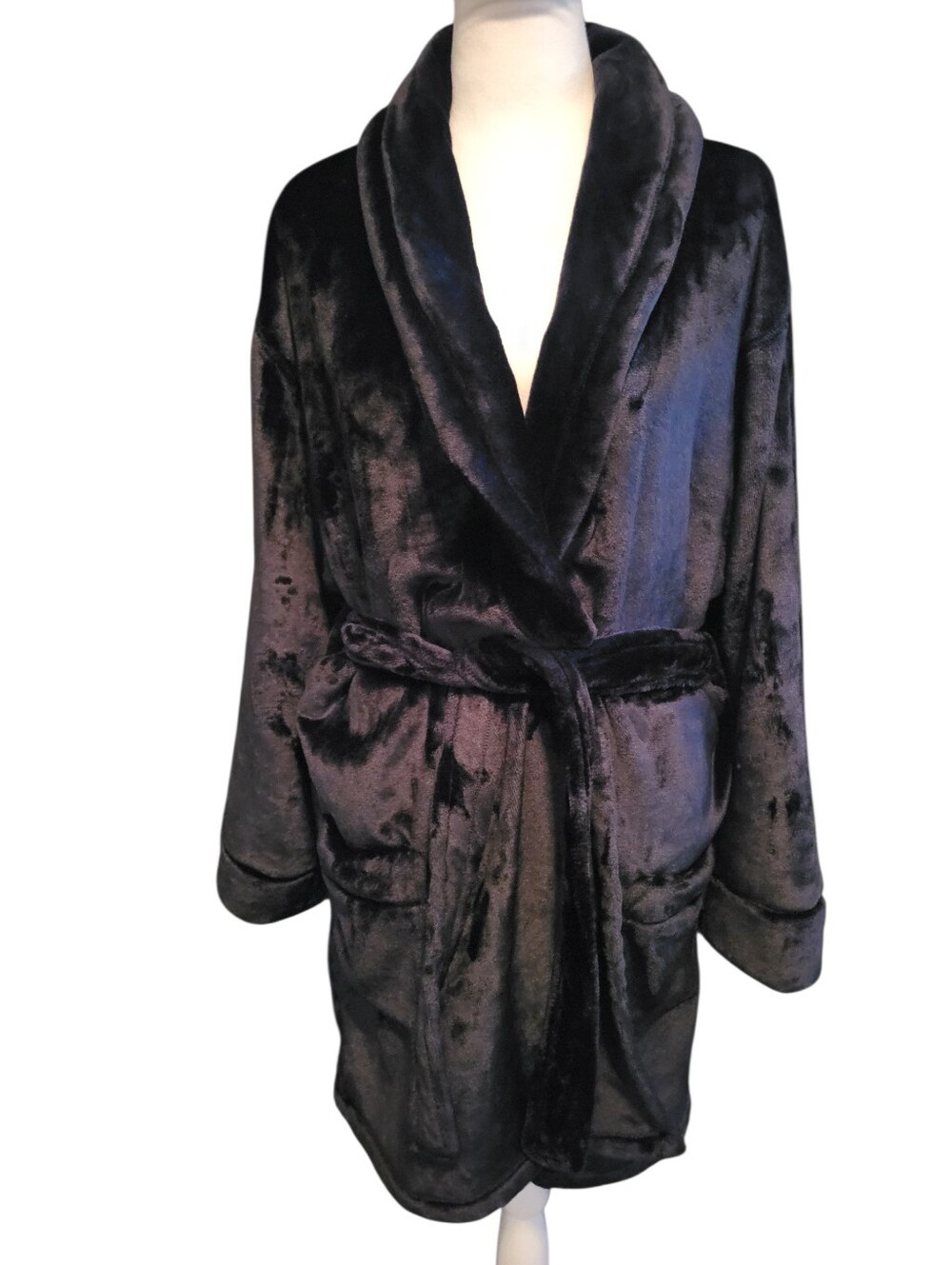 DKNY Plush Shawl Collar Robe  Black sz L